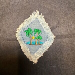 Palm Tree Sun Island Embroidered Patch Denim Applique Fringe Iron‎ On Sew Denim